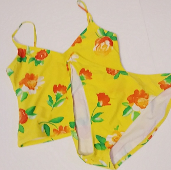 Anne Cole Other - Anne Cole Small Yellow Floral Tankini Bathing Suit
